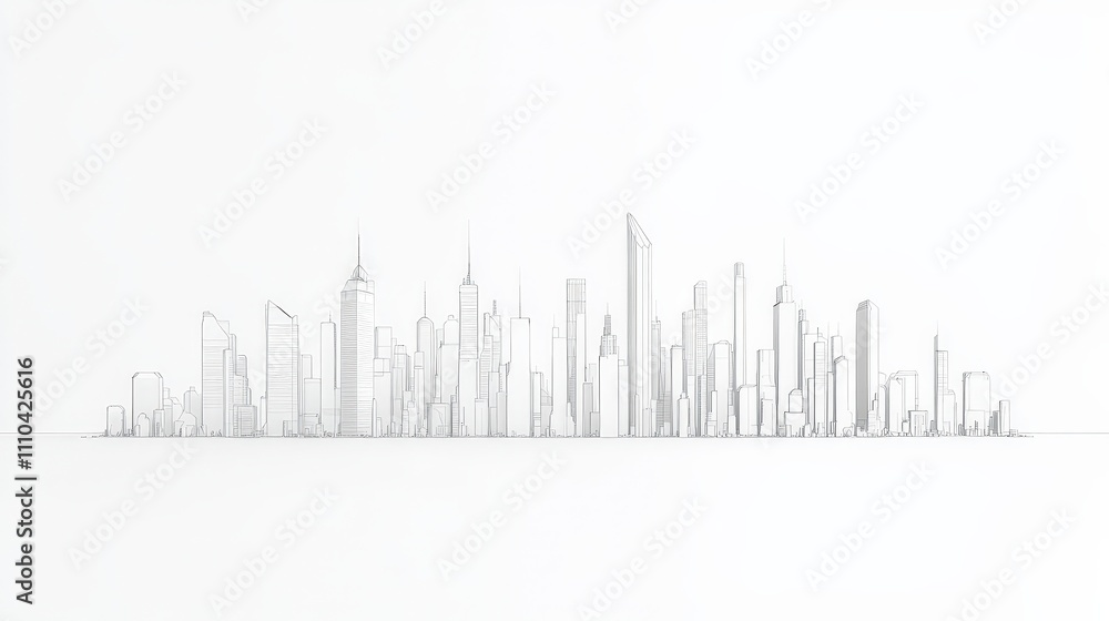 Naklejka premium Minimalist City Skyline Outline with Architectural Lines and Design