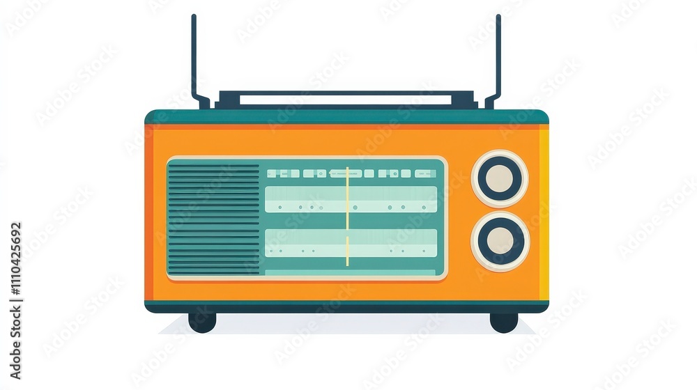 Fototapeta premium Vintage style radio with antennas and colorful design illustration