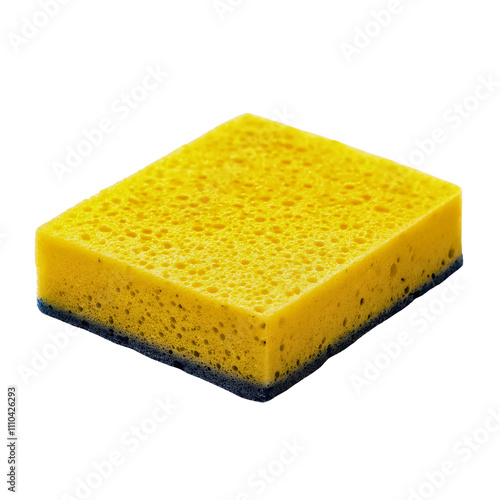 Yellow cleaning sponge and dishwashing tools isolated on a transparent background photo