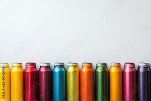 Colorful Canned Drinks on Plain Background