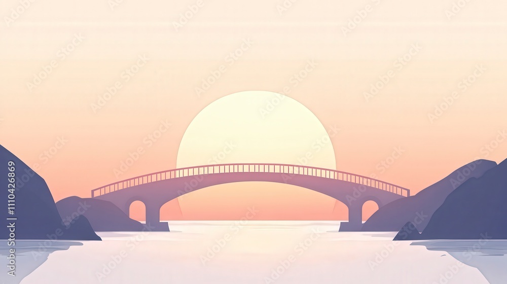 Obraz premium Serene Sunset Over a Tranquil River and Bridge Landscape