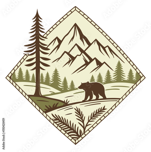 Adobe Illustrator Artwork, a picture of a mountain with a bear on it