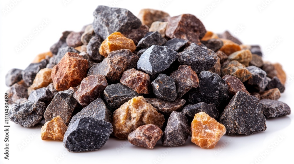 Crushed Gravel in a Small Heap on White Background. Generative AI Crushed Gravel in a Small Heap on White Background. Generative AI