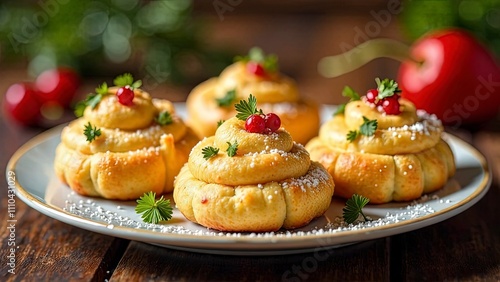 Greek kourabiedes cookies, holiday decorations photo