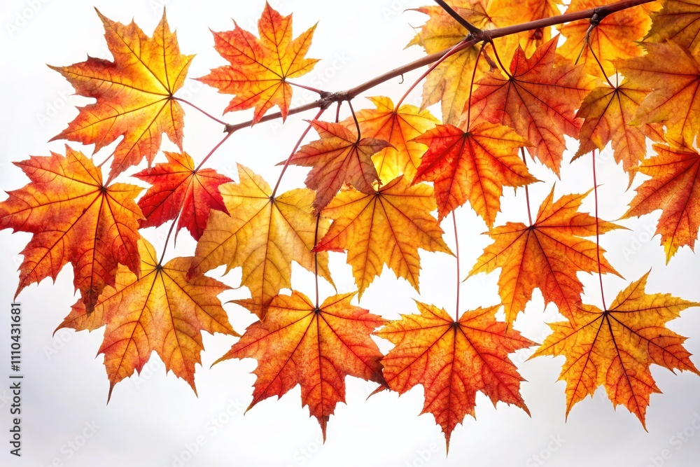 Vibrant Autumn Maple Leaves on Branch Isolated Against a White Background Capturing the Essence of Fall Colors and Nature's Beauty for Seasonal Decor and Artwork Vibrant Autumn Maple Leaves on Branch Isolated Against a White Background Capturing the Essence of Fall Colors and Nature's Beauty for Seasonal Decor and Artwork