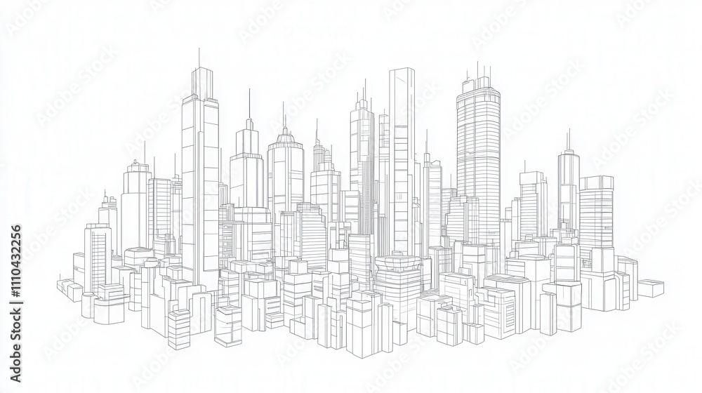 Naklejka premium Outline of a Modern City Skyline in Minimalist Style