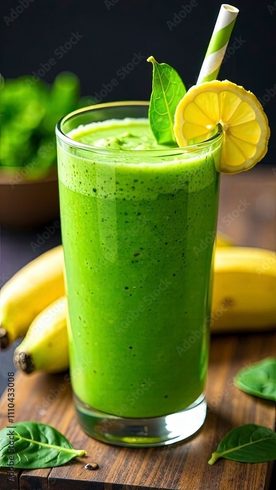 Green smoothie with spinach and banana, healthy and fresh, bright and cheerful Green smoothie with spinach and banana, healthy and fresh, bright and cheerful