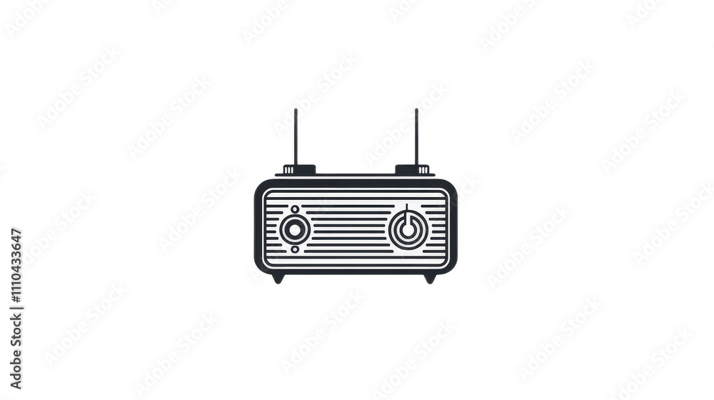 Obraz premium Vintage Retro Radio with Antennas in Black and White Illustration