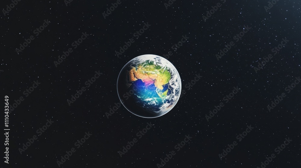 Naklejka premium Detailed View of Earth from Space Surrounded by Stars and Darkness