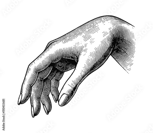 weak hand engraving black and white outline