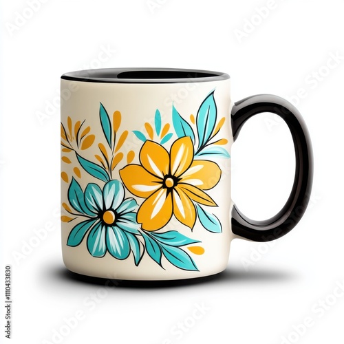 Floral ceramic mug design home kitchen drinkware cozy environment artistic viewpoint lifestyle concept photo