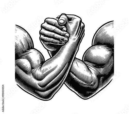 brotherhood holding hand man engraving black and white outline