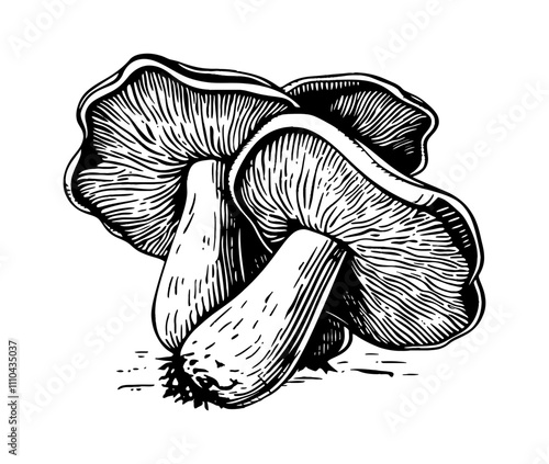 mushroom oyster engraving black and white outline