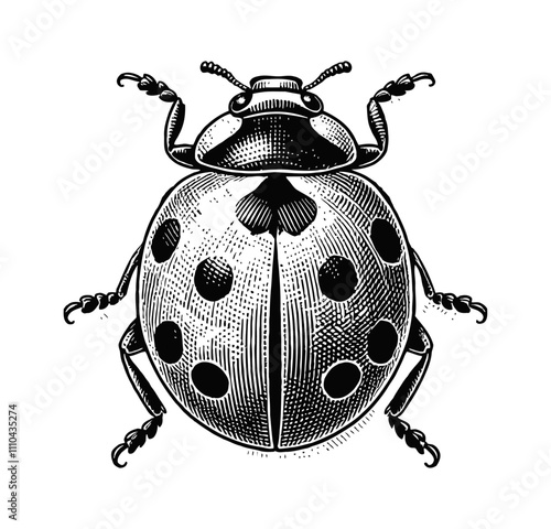 ladybug engraving black and white outline