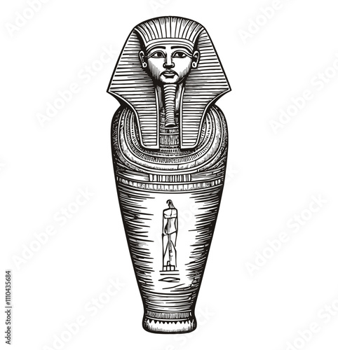 ancient egypt sarcophag engraving black and white outline