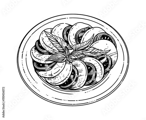 caprese engraving black and white outline
