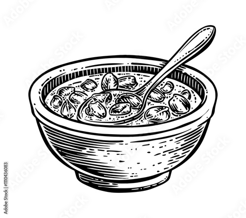 chili corn carne engraving black and white outline