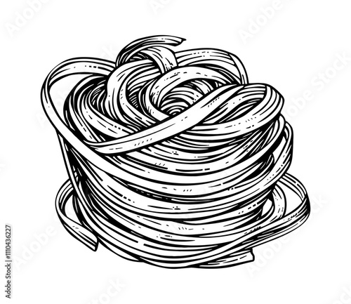 pasta noodle engraving black and white outline