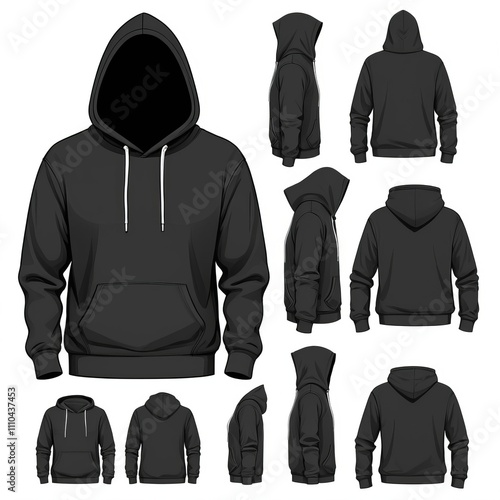 Black and white Hoodie, Blank Front and Back Side Mockup photo