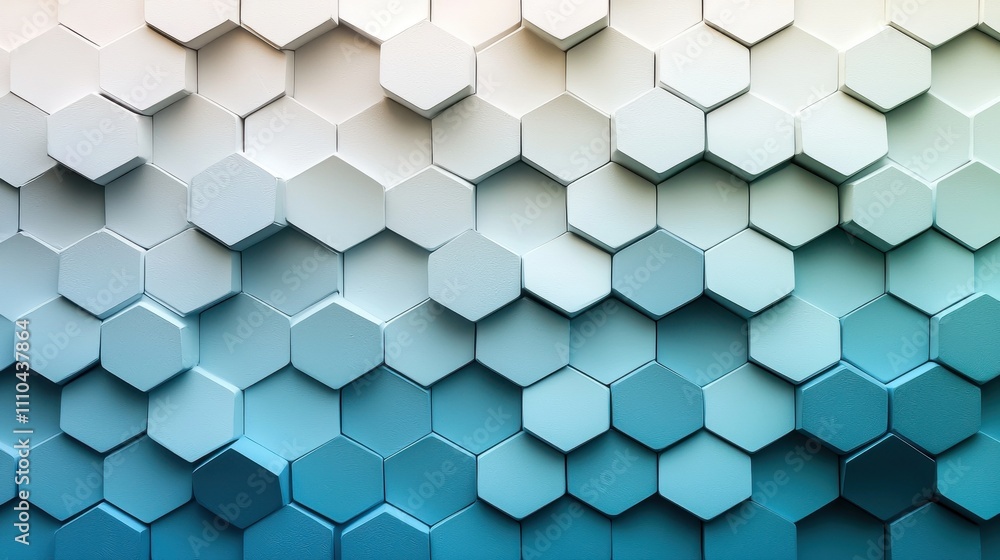 Naklejka premium A visually striking pattern of hexagonal shapes, featuring a gradient from light to dark blue tones, creating a modern and textured backdrop.