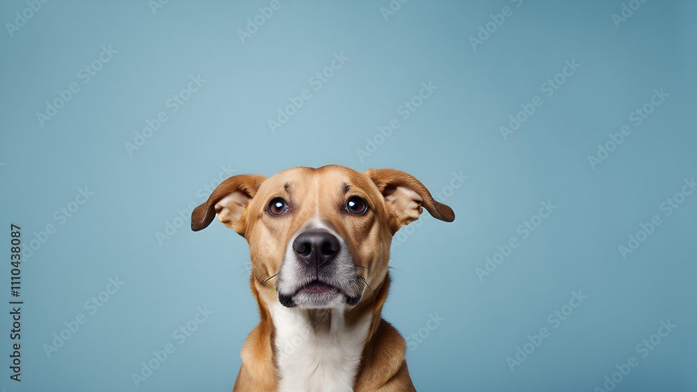 Portrait of a staffordshire terrier on a blue background. Space for text Portrait of a staffordshire terrier on a blue background. Space for text