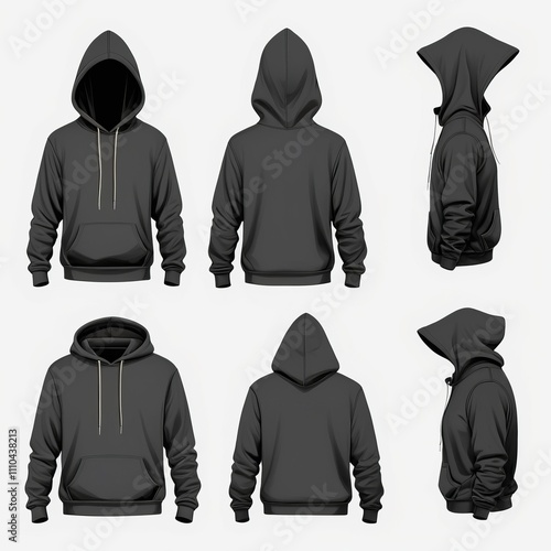 Black and white Hoodie, Blank Front and Back Side Mockup photo