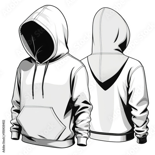 Black and white Hoodie, Blank Front and Back Side Mockup photo