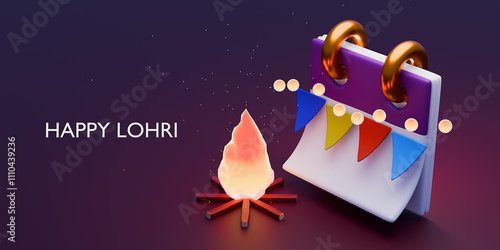 Konstfotografi Happy Lohri festival of Punjab India background. 3d render.