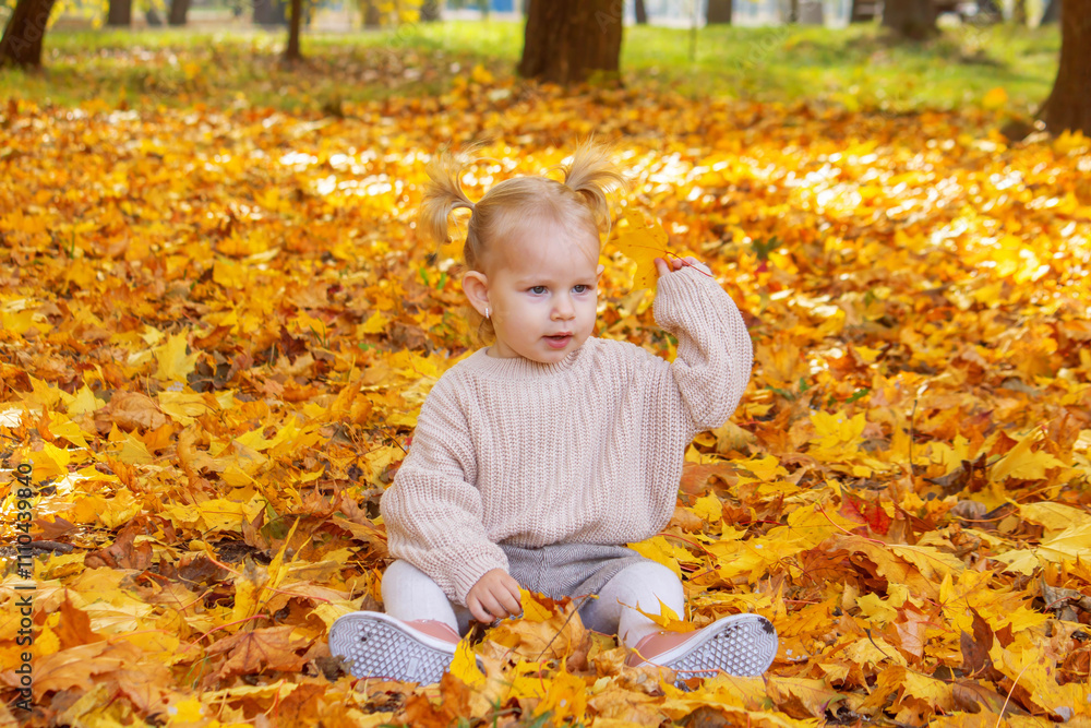 little girl in a beautiful autumn park. Golden autumn. little girl in a beautiful autumn park. Golden autumn.