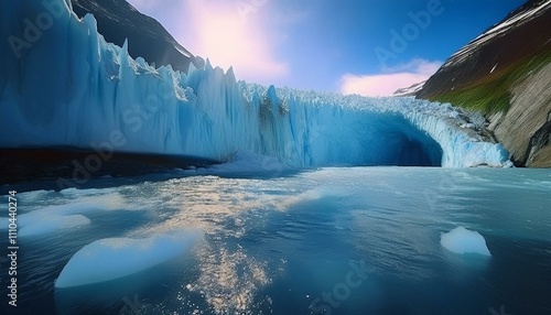 The immense glacier creaks and groans as it shifts.   photo