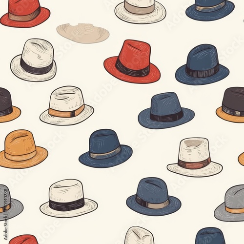 Wallpaper Mural Elegant Vintage Hat Pattern Design Seamless pattern Torontodigital.ca