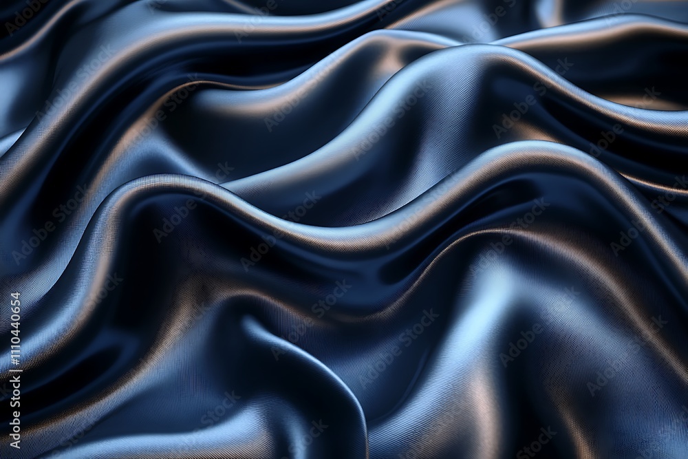 Obraz premium Beautiful dark blue silk satin background. Soft folds on shiny fabric. Luxury background with copy space for text, design. Web banner. Flat lay, top view table.Birthday, Christmas, Valentine's Day.