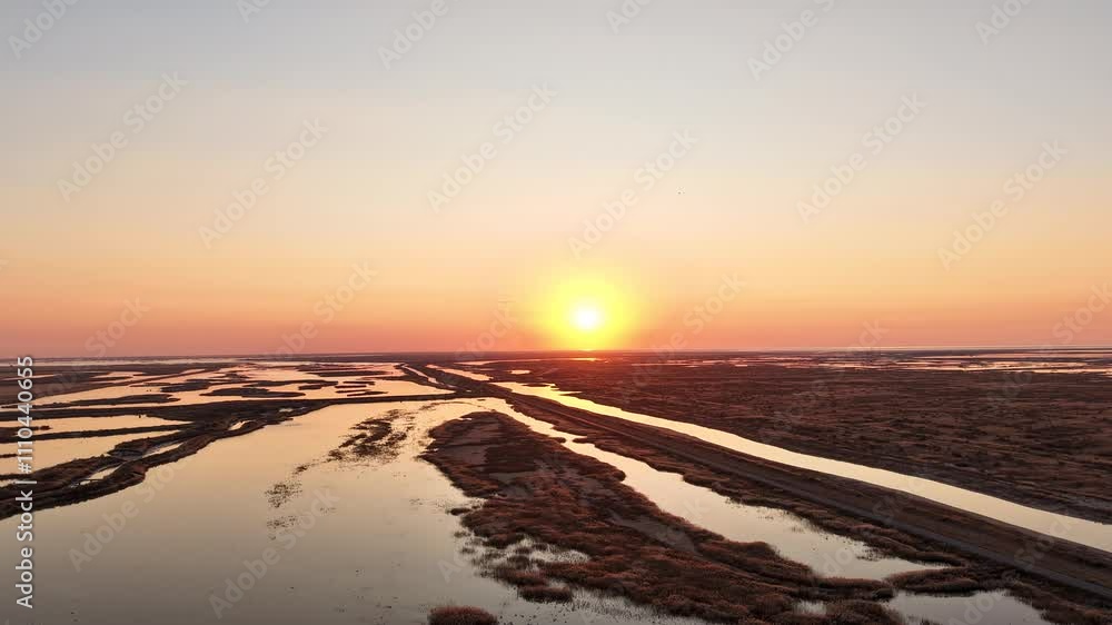 Aerial photo of the ecological wetland of the estuary of the Yellow River in Dongying, China Aerial photo of the ecological wetland of the estuary of the Yellow River in Dongying, China