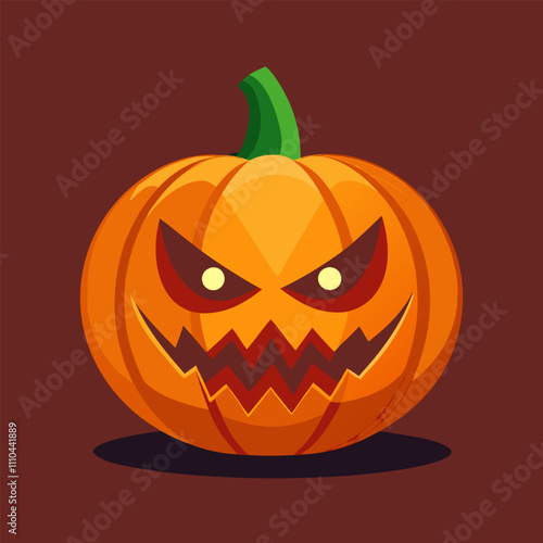 Halloween pumpkin with evil face on a brown background