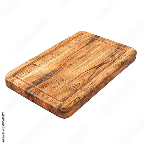 Realistic Wooden Cutting Board with Natural Grain Texture, Practical Kitchen Tool Design on Transparent Background