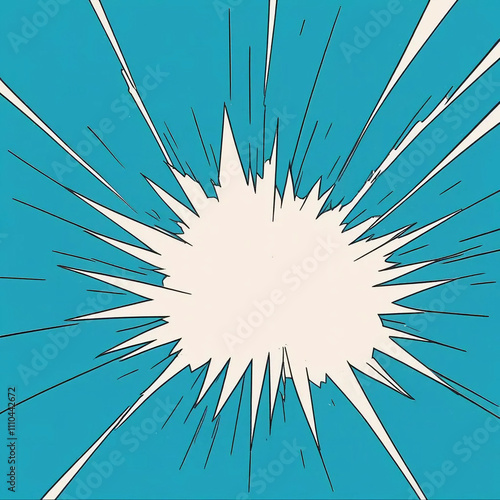 Illustration from a comic book in the style of pop art: background in two colors - white and turquoise in the form of broken painted glass
