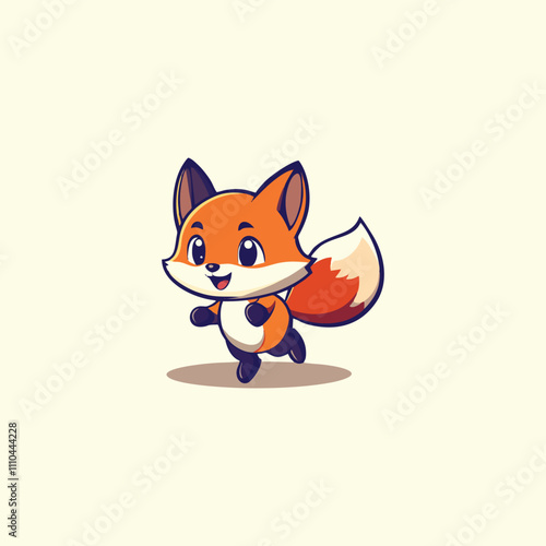 Cute Cartoon Fox Character in Motion on a Simple Beige Background