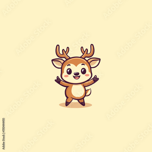 Cute Cartoon Deer in Minimalist Style on Soft Background, Children Illustration