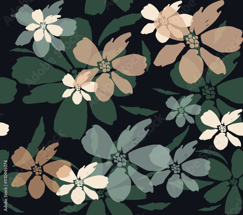 Bild auf Leinwand floral strokes seamless pattern, Organic shapes abstract floral
