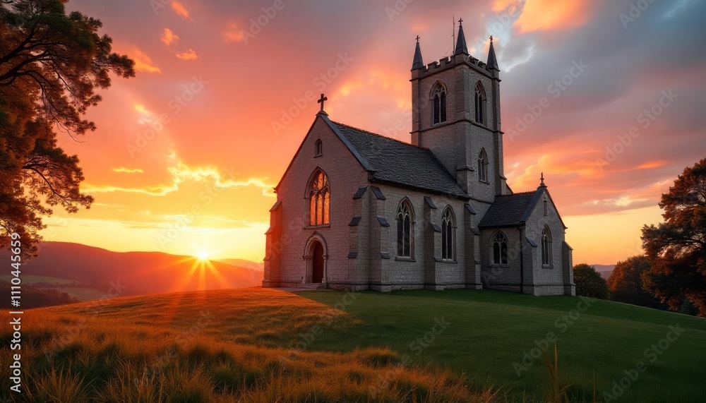 Fototapeta premium Stone Church at Sunset