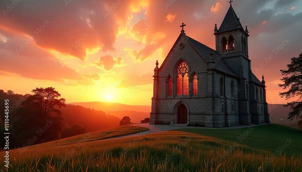Fototapeta premium Stone Church at Sunset