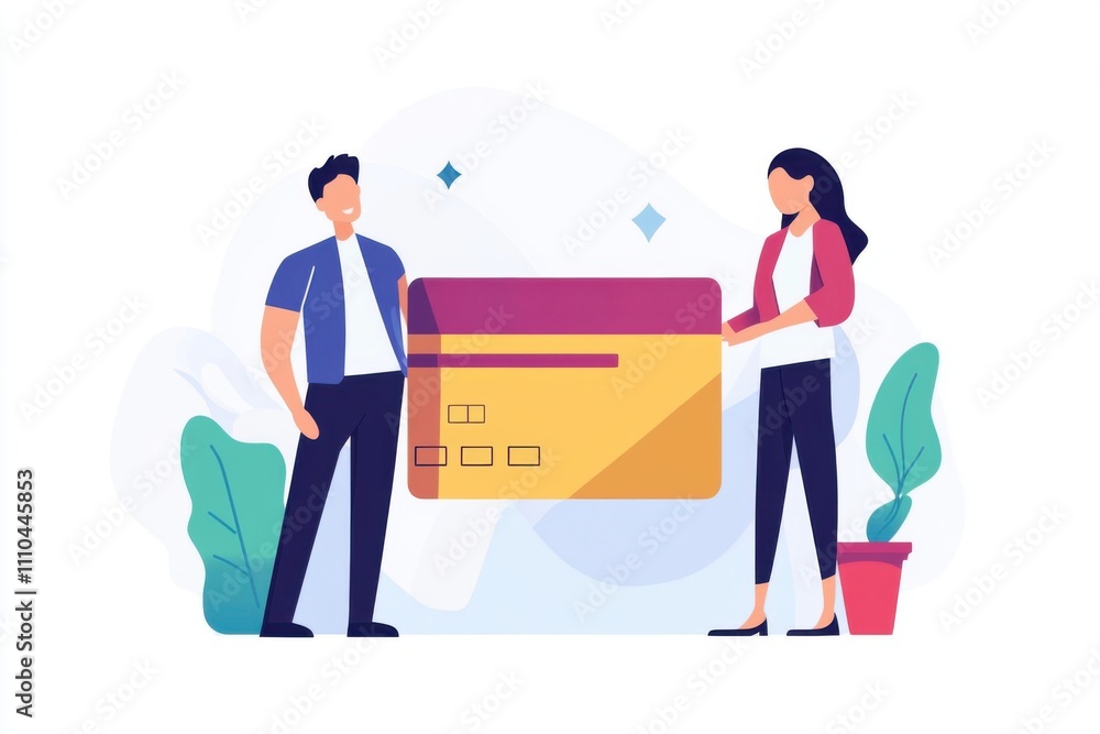 Secure Online Payment Transaction: Man and Woman Presenting a Credit Card for Digital Commerce Secure Online Payment Transaction: Man and Woman Presenting a Credit Card for Digital Commerce