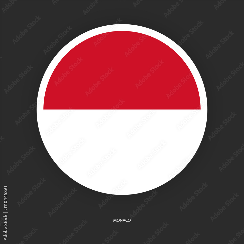 Monaco circle flag icon with shadow on dark background. Monaco button icon with white border isolated dark grey background Monaco circle flag icon with shadow on dark background. Monaco button icon with white border isolated dark grey background