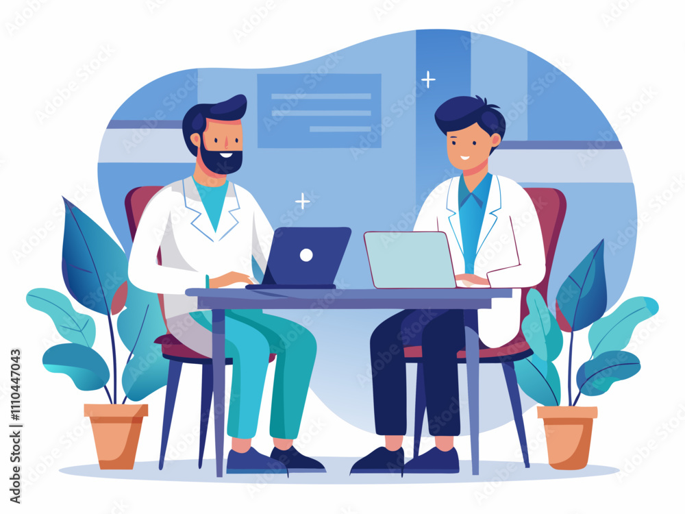 doctor and men sitting at a table with a laptop doctor and men sitting at a table with a laptop