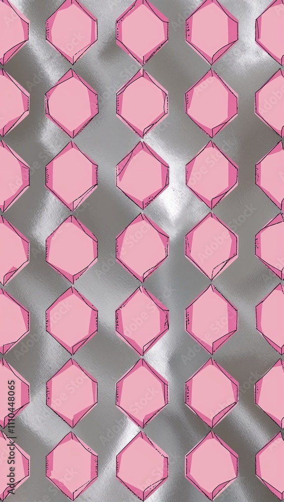 Naklejka premium Pink Pentagon pattern hand drawn design on Silver background illustration