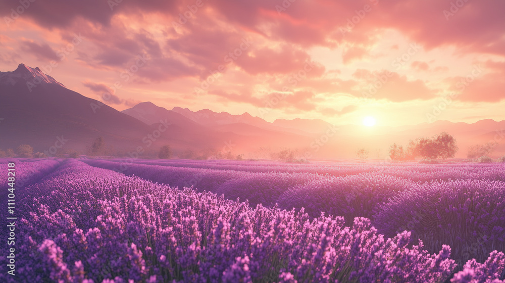 Fototapeta premium lavender field at sunset with beautiful sky