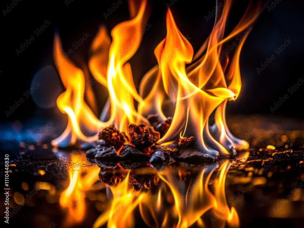 Fototapeta premium Abstract Power of Tiny Flames on Black Background - A Captivating Exploration of Light and Shadow in Documentary Photography