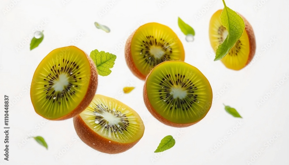 Fototapeta premium Fresh kiwi slices, kiwi fruit, green kiwi, healthy snack, fruit slices
