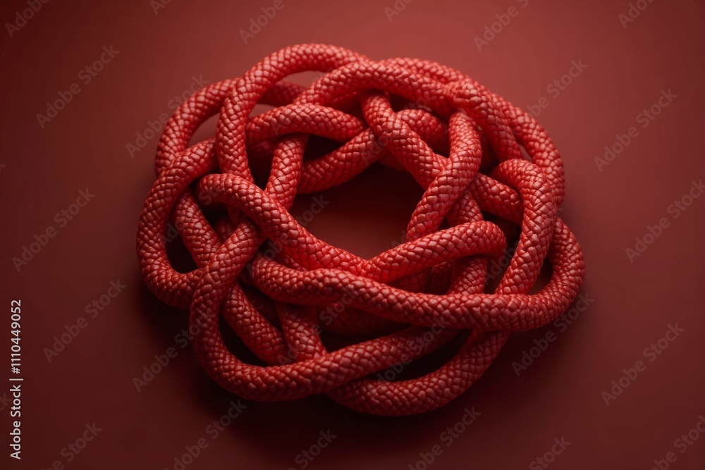 Obraz premium Close-up of a red woven knot design against a dark red background emphasizing connection and unity