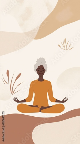African american woman meditating in minimalist abstract setting